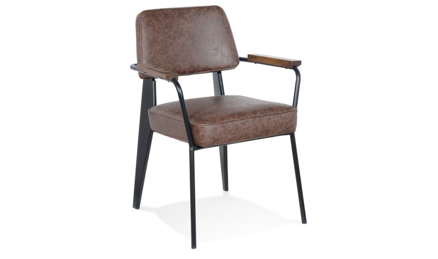 AC03450BRBL 5404028305003 Chaise avec accoudoirs design GALLERIA brune et métal noir AC03450BRBL 5404028305003 Chaise avec accoudoirs design GALLERIA brune et métal noir