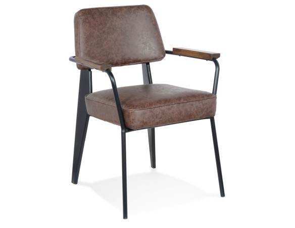 AC03450BRBL 5404028305003 Chaise avec accoudoirs design GALLERIA brune et métal noir