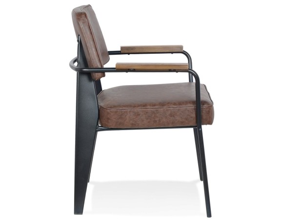 Chaise avec accoudoirs design GALLERIA brune et métal noir