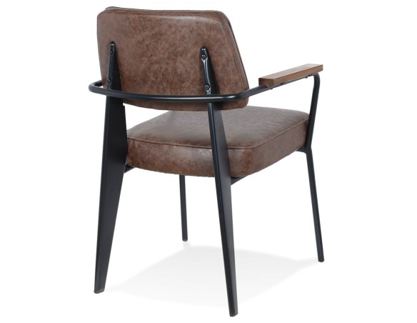 Chaise avec accoudoirs design GALLERIA brune et métal noir