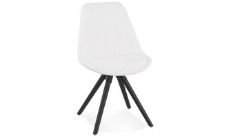 CH04920WHBL 5404028337103 Chaise design VALENTINE en tissu bouloché blanc et pieds en bois noir