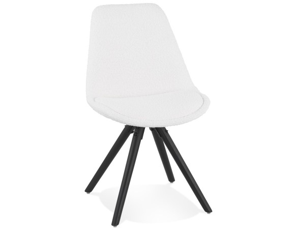 CH04920WHBL 5404028337103 Chaise design VALENTINE en tissu bouloché blanc et pieds en bois noir