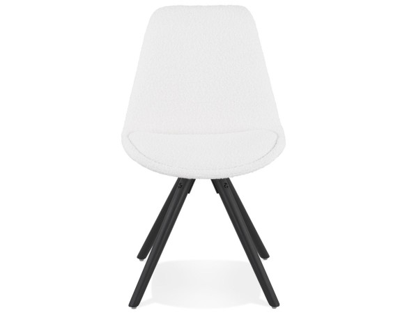 Chaise design VALENTINE en tissu bouloché blanc et pieds en bois noir