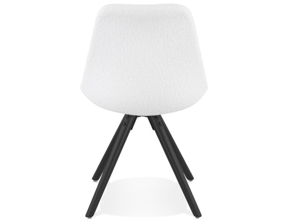 Chaise design VALENTINE en tissu bouloché blanc et pieds en bois noir
