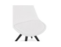 Chaise design VALENTINE en tissu bouloché blanc et pieds en bois noir