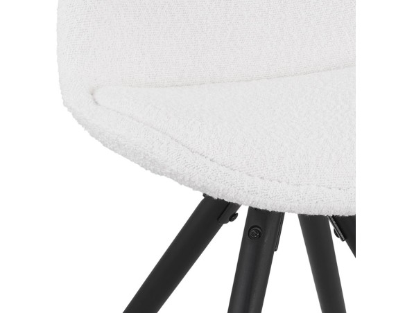 Chaise design VALENTINE en tissu bouloché blanc et pieds en bois noir