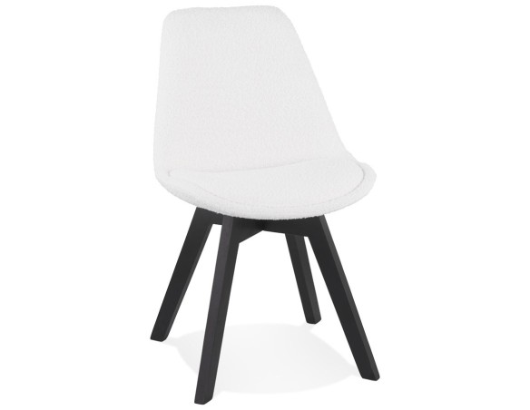 CH04950WHBL 5404028337165 Chaise design LINETTE en tissu bouloché blanc et pieds en bois noir