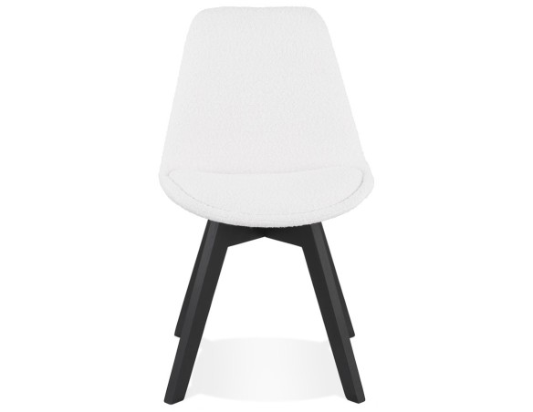 Chaise design LINETTE en tissu bouloché blanc et pieds en bois noir