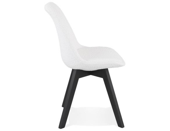 Chaise design LINETTE en tissu bouloché blanc et pieds en bois noir