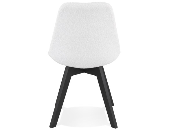 Chaise design LINETTE en tissu bouloché blanc et pieds en bois noir