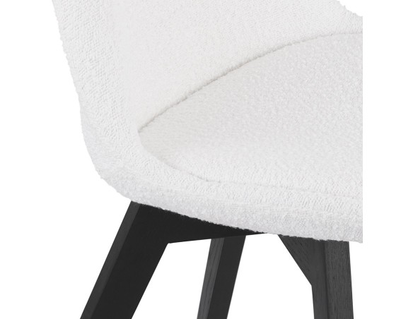 Chaise design LINETTE en tissu bouloché blanc et pieds en bois noir