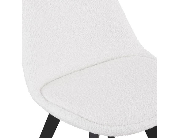 Chaise design LINETTE en tissu bouloché blanc et pieds en bois noir