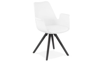 AC02690WHBL 5420072071725 Chaise avec accoudoirs ZALIK blanche avec pieds en bois noir