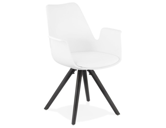 AC02690WHBL 5420072071725 Chaise avec accoudoirs ZALIK blanche avec pieds en bois noir