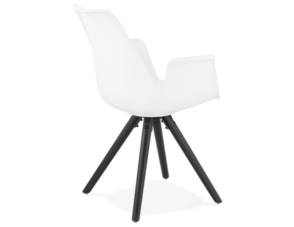Chaise avec accoudoirs ZALIK blanche avec pieds en bois noir