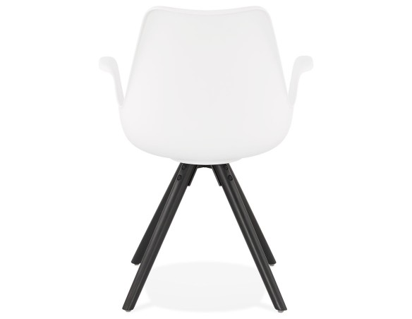 Chaise avec accoudoirs ZALIK blanche avec pieds en bois noir
