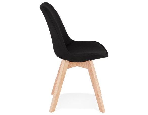 Chaise scandinave WILLY en tissu noir avec pieds en bois finition naturelle
