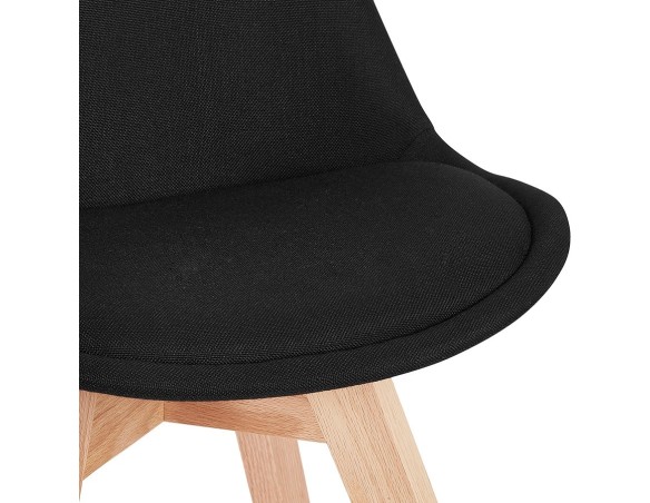 Chaise scandinave WILLY en tissu noir avec pieds en bois finition naturelle