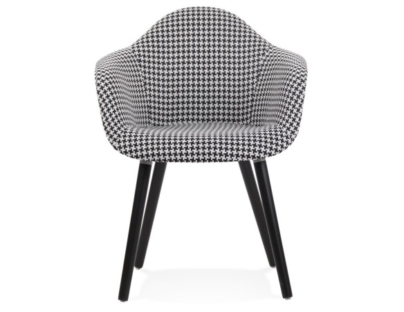 Chaise design avec accoudoirs LARA en tissu pied de poule noir et blanc