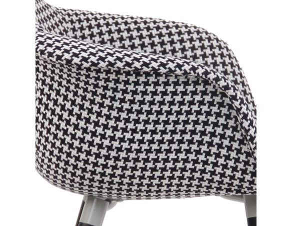 Chaise design avec accoudoirs LARA en tissu pied de poule noir et blanc