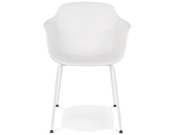Chaise avec accoudoirs perforée DRAK blanche intérieure / extérieure