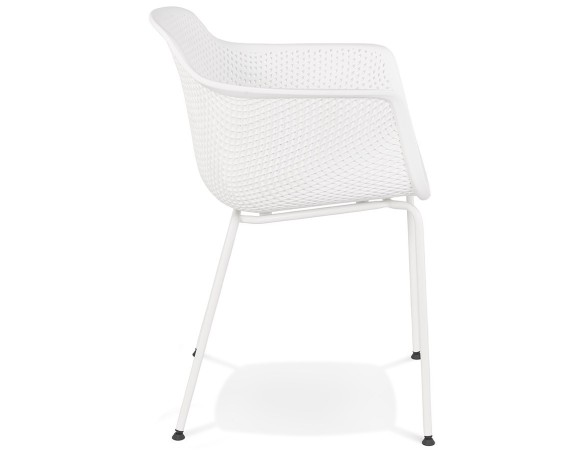 Chaise avec accoudoirs perforée DRAK blanche intérieure / extérieure