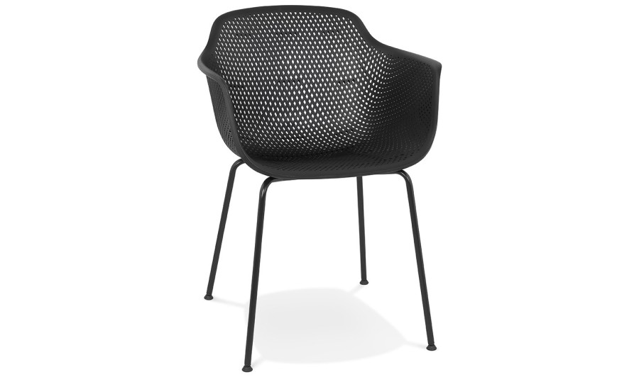 AC03780BL 5404028313848 Chaise avec accoudoirs perforée DRAK noire intérieure / extérieure
