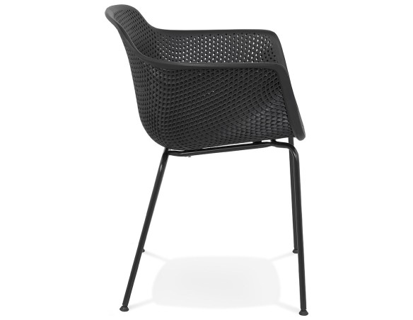 Chaise avec accoudoirs perforée DRAK noire intérieure / extérieure