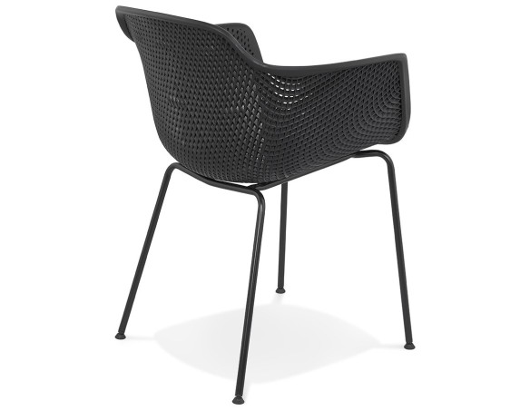 Chaise avec accoudoirs perforée DRAK noire intérieure / extérieure