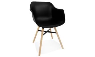 AC04290BL 5404028348345 Chaise avec accoudoirs MELIS noire avec pieds en métal et bois naturel