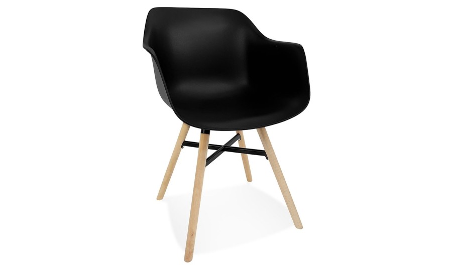 AC04290BL 5404028348345 Chaise avec accoudoirs MELIS noire avec pieds en métal et bois naturel