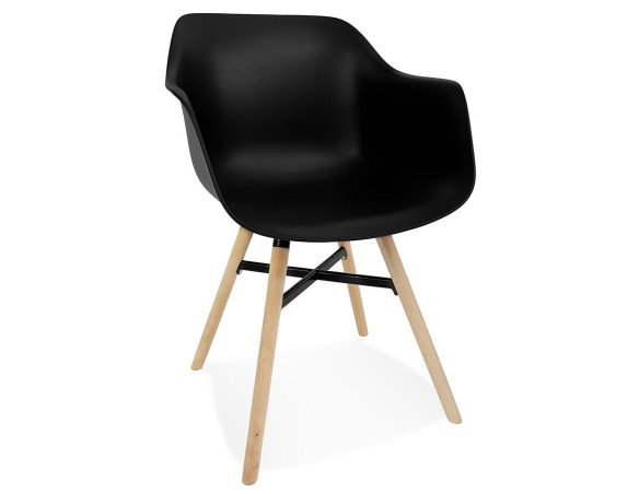 AC04290BL 5404028348345 Chaise avec accoudoirs MELIS noire avec pieds en métal et bois naturel