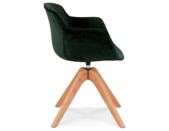 Chaise avec accoudoirs BERNI en velours vert et pieds en bois naturel