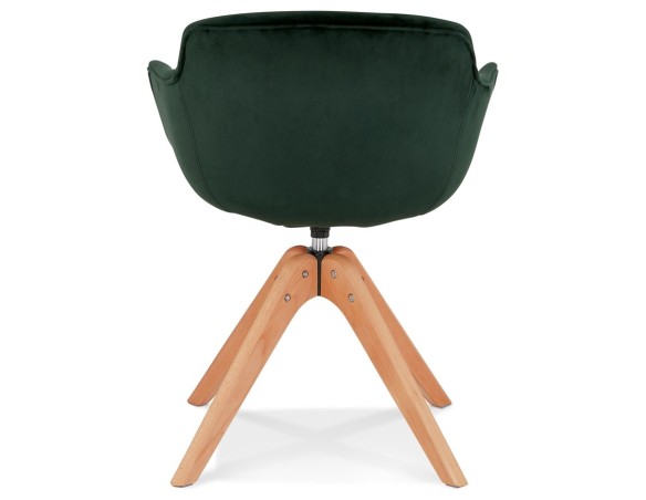 Chaise avec accoudoirs BERNI en velours vert et pieds en bois naturel