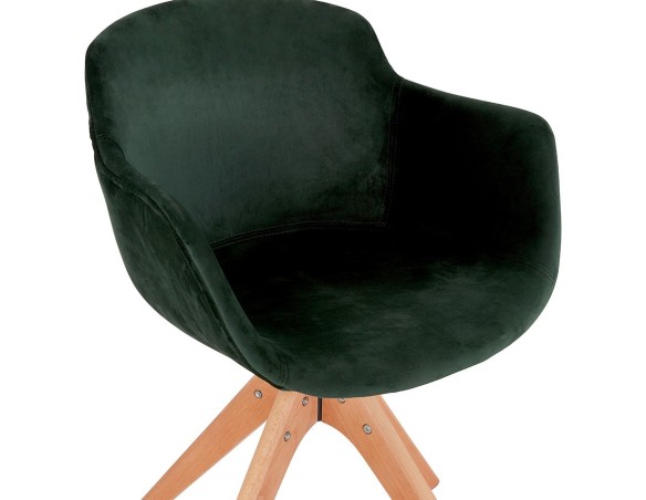 Chaise avec accoudoirs BERNI en velours vert et pieds en bois naturel