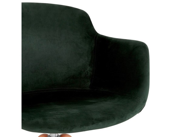 Chaise avec accoudoirs BERNI en velours vert et pieds en bois naturel
