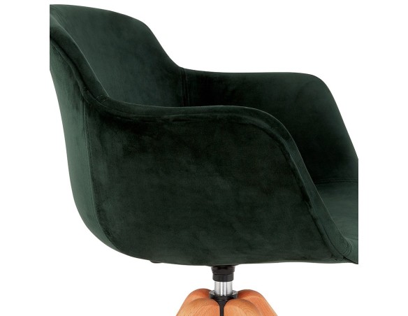 Chaise avec accoudoirs BERNI en velours vert et pieds en bois naturel
