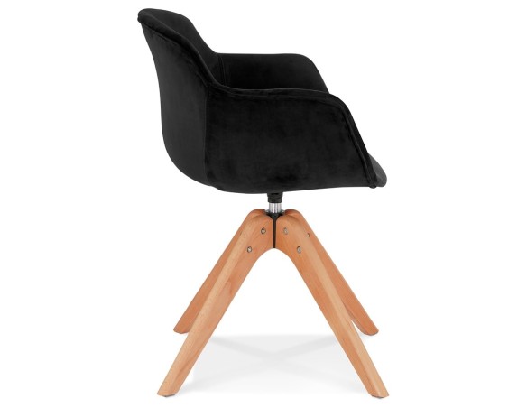 Chaise avec accoudoirs BERNI en velours noir et pieds en bois naturel