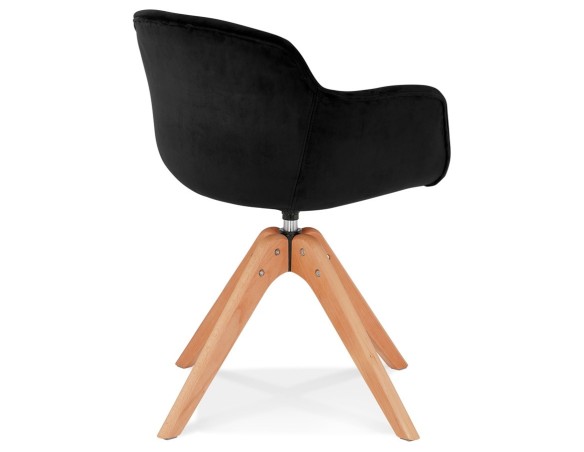 Chaise avec accoudoirs BERNI en velours noir et pieds en bois naturel