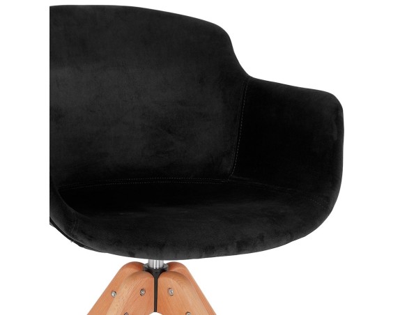 Chaise avec accoudoirs BERNI en velours noir et pieds en bois naturel