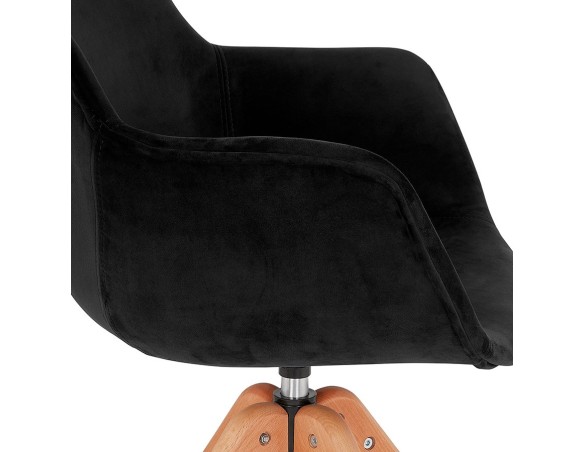 Chaise avec accoudoirs BERNI en velours noir et pieds en bois naturel