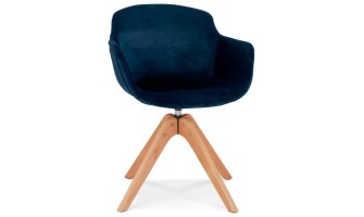 AC03730BUNA 5404028313626 Chaise avec accoudoirs BERNI en velours bleu et pieds en bois naturel