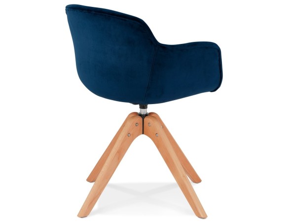 Chaise avec accoudoirs BERNI en velours bleu et pieds en bois naturel