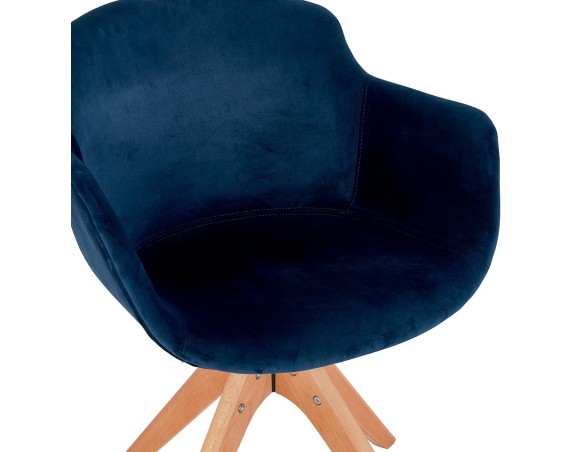 Chaise avec accoudoirs BERNI en velours bleu et pieds en bois naturel
