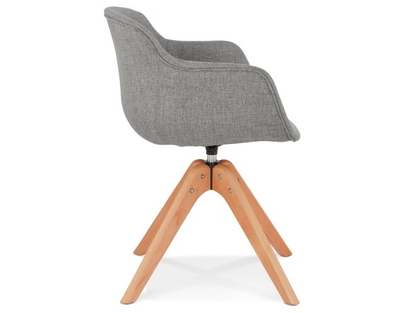 Chaise avec accoudoirs AMOS en tissu gris et pieds en bois naturel
