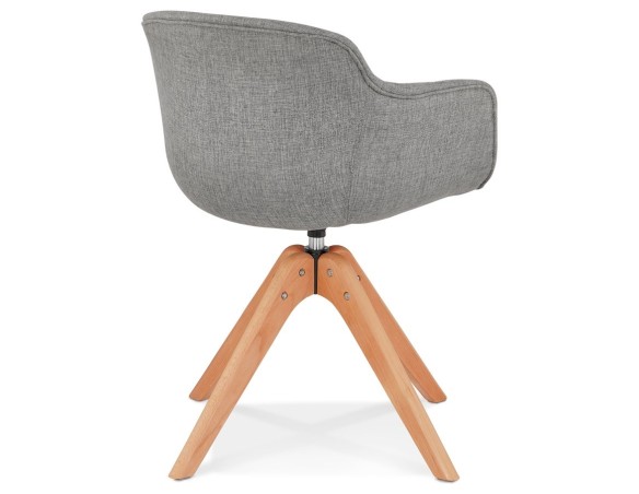 Chaise avec accoudoirs AMOS en tissu gris et pieds en bois naturel