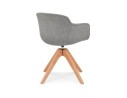 Chaise avec accoudoirs AMOS en tissu gris et pieds en bois naturel