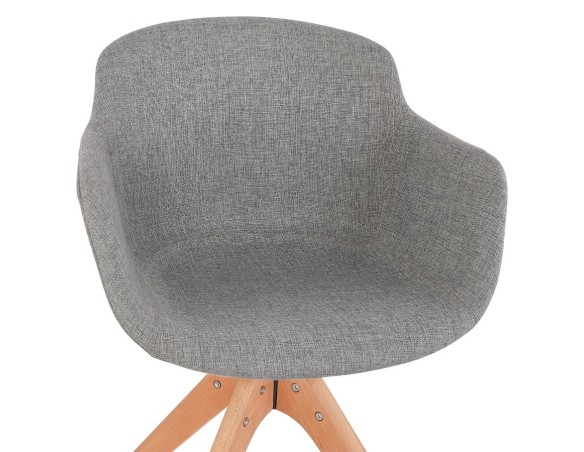 Chaise avec accoudoirs AMOS en tissu gris et pieds en bois naturel