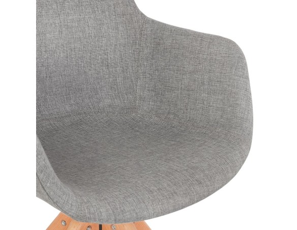 Chaise avec accoudoirs AMOS en tissu gris et pieds en bois naturel