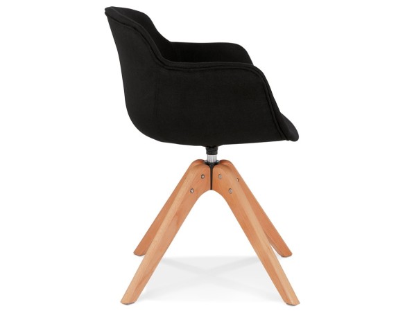 Chaise avec accoudoirs AMOS en tissu noir et pieds en bois naturel